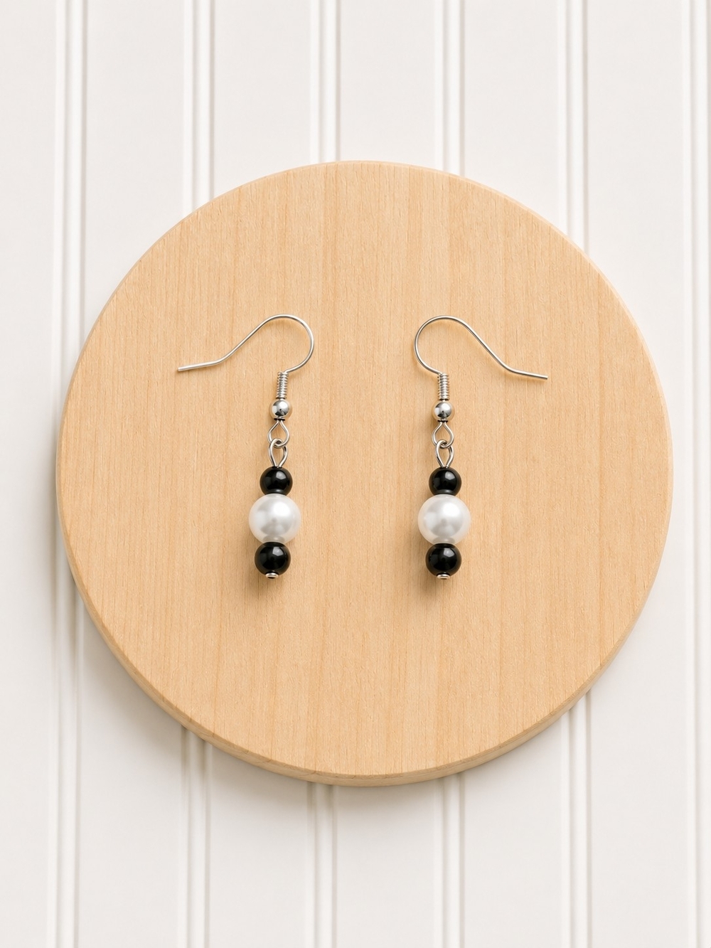 Pearl & Onyx Drop Earrings - Black and White